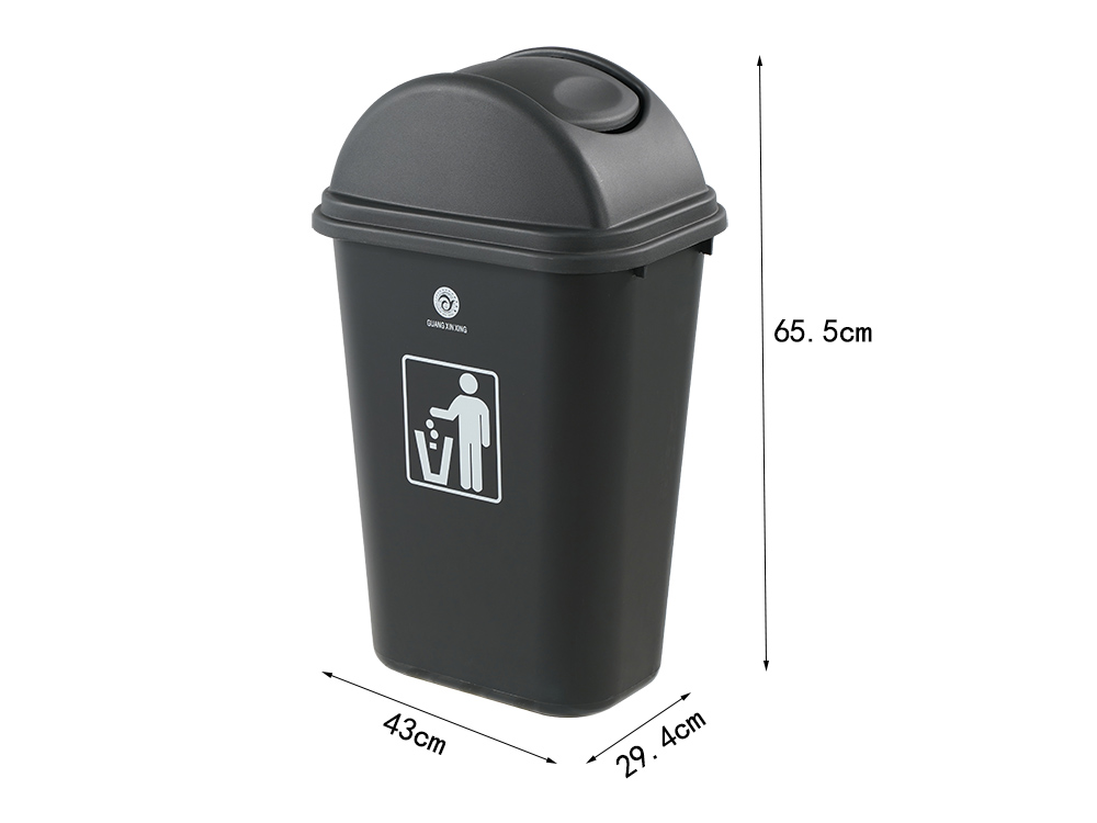 Black square plastic dustbin with dome lid