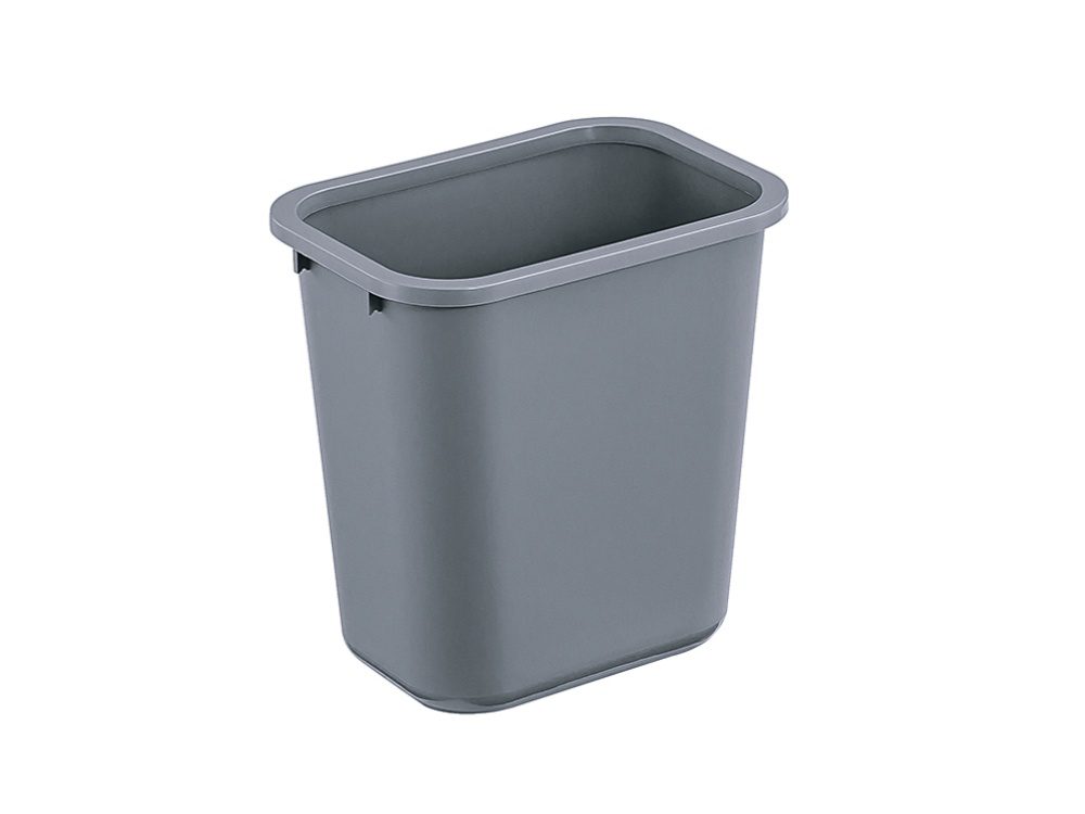 Grey rectangular plastic wastebasket for offices